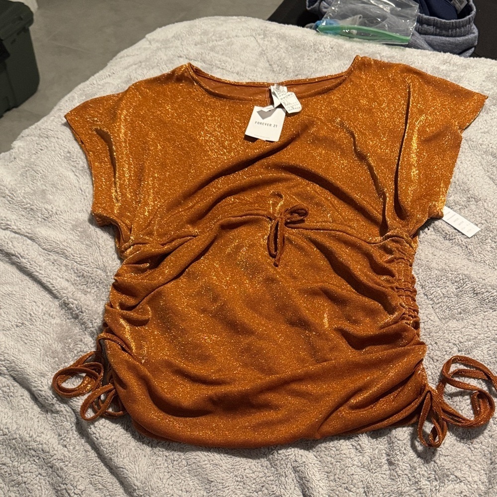 Forever 21 Metallic Orange Drawstring Swimwear Coverup